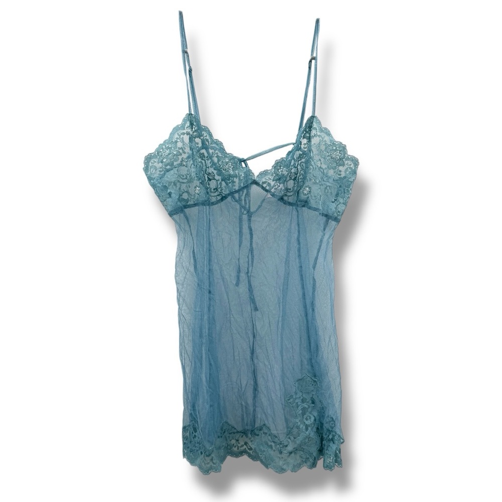 Victoria's Secret Sleeveless Blue Mesh Lace Lingerie Chemise Sz L